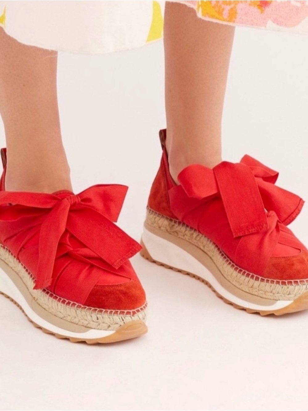 Free People Chapmin Espadrille Boho Wedge Slip-On Bow Sneaker Red Size EU 36